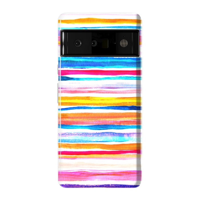 Pixel 6 Pro StrongFit Bright Hand Painted Gouache Beach Chair Stripes by Micklyn Le Feuvre