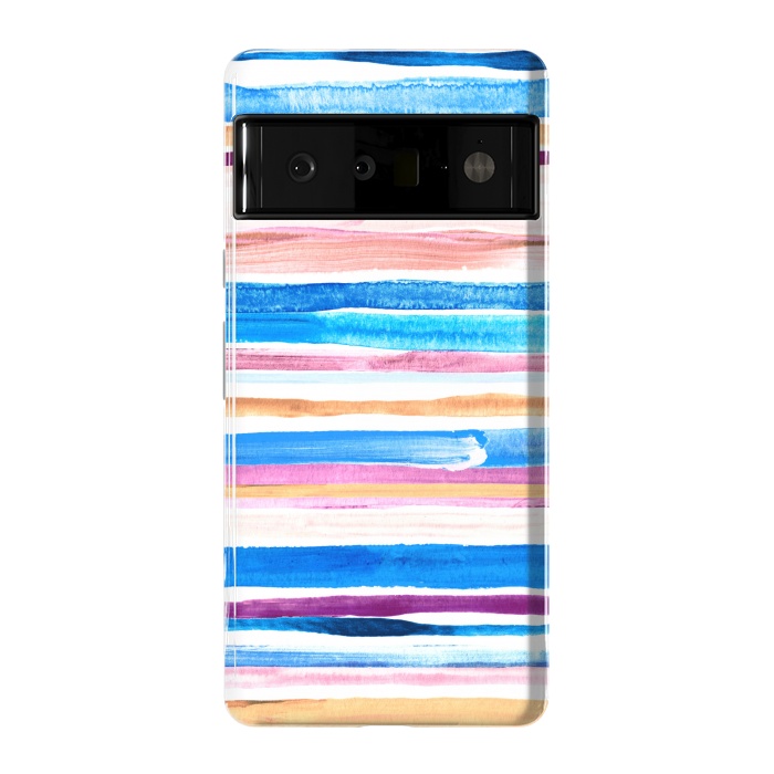 Pixel 6 Pro StrongFit Pastel Pink, Plum and Cobalt Blue Gouache Stripes by Micklyn Le Feuvre