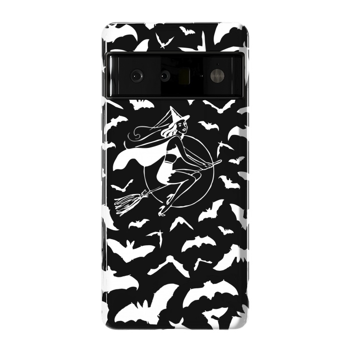 Pixel 6 Pro StrongFit Pin-up witch and flying bats pattern by Oana 