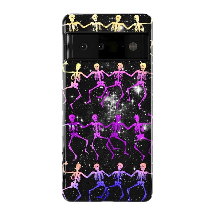 Pixel 6 Pro StrongFit Neon gradient dancing skeletons Halloween by Oana 