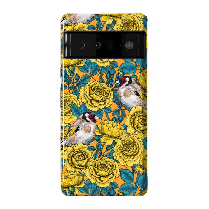 Pixel 6 Pro StrongFit Rose flowers and goldfinch birds by Katerina Kirilova
