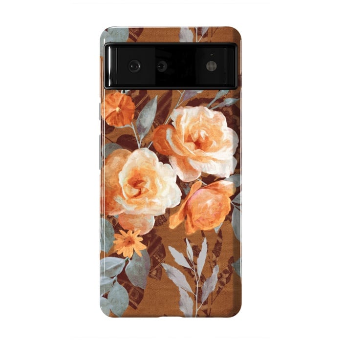 Pixel 6 StrongFit Chintz Roses on Rust Brown by Micklyn Le Feuvre