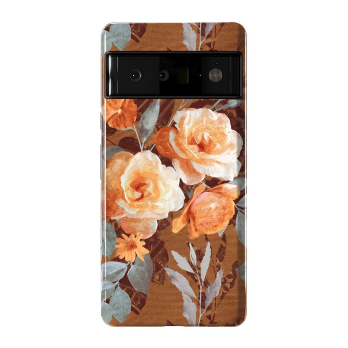 Pixel 6 Pro StrongFit Chintz Roses on Rust Brown by Micklyn Le Feuvre