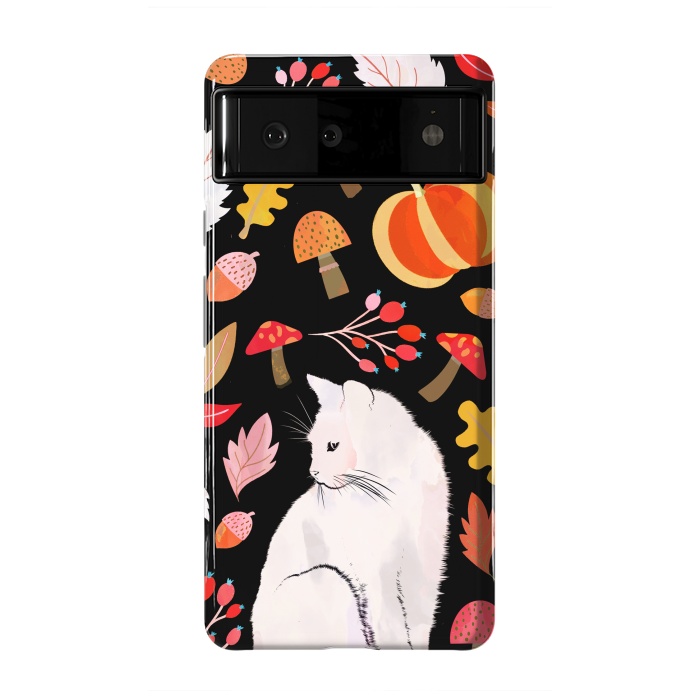 Pixel 6 StrongFit Autumn nature pattern with white cat by Oana 