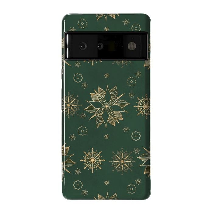 Pixel 6 Pro StrongFit Elegant Gold Green Poinsettias Snowflakes Winter Design by InovArts