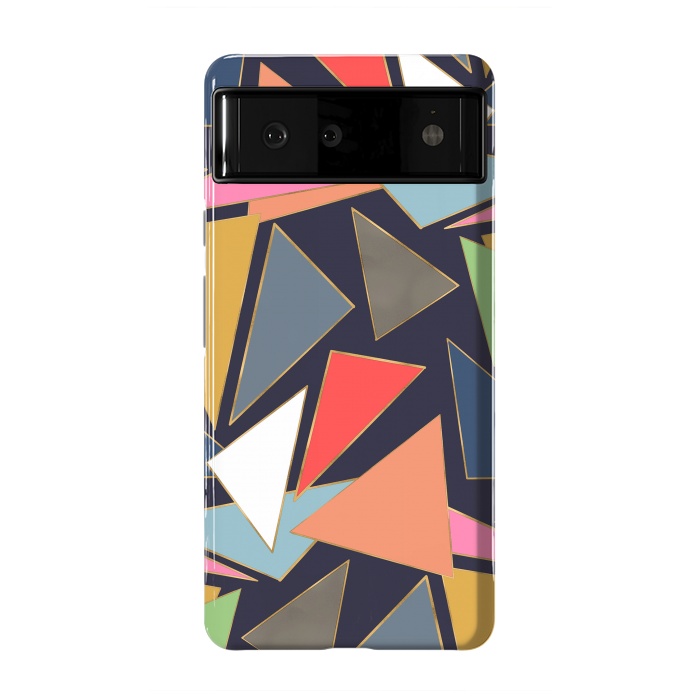 Pixel 6 StrongFit Modern Contemporary Gold Strokes Colorful Triangles by InovArts