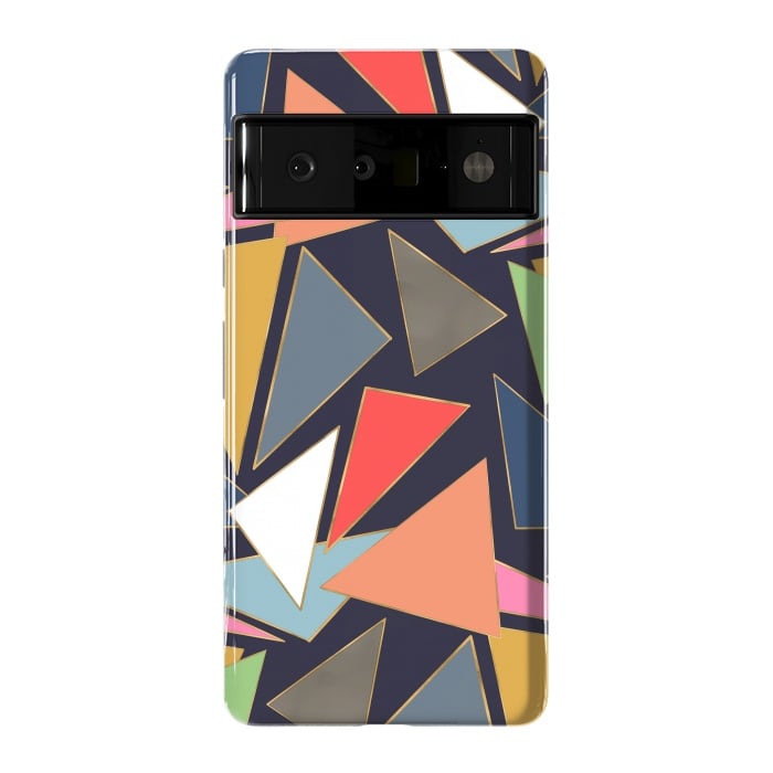 Pixel 6 Pro StrongFit Modern Contemporary Gold Strokes Colorful Triangles by InovArts