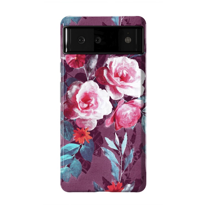 Pixel 6 StrongFit Retro Rose Chintz in Magenta and Plum by Micklyn Le Feuvre