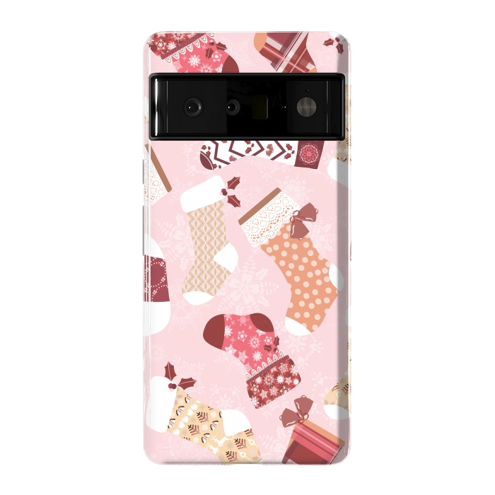 Pixel 6 Pro StrongFit Christmas Stockings in Pink and Orange by Paula Ohreen
