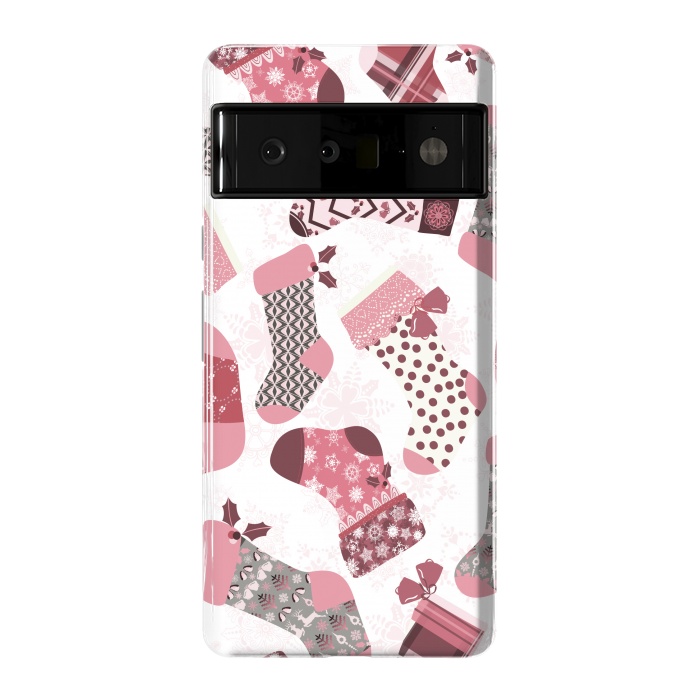 Pixel 6 Pro StrongFit Christmas Stockings in Pink and Gray by Paula Ohreen