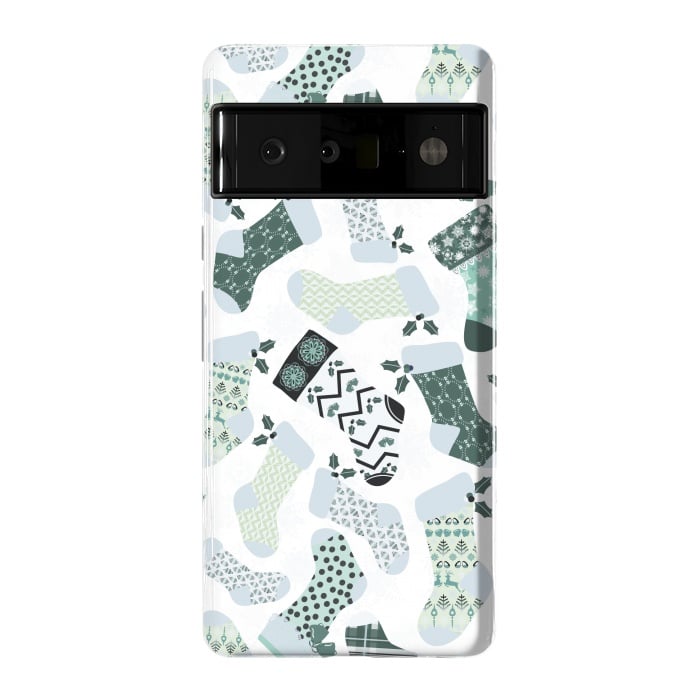 Pixel 6 Pro StrongFit Christmas Stockings in Green and White by Paula Ohreen