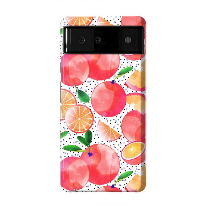 Pixel 6 StrongFit Citrus Tropical | Juicy Fruits Polka Dots | Food Orange Grapefruit Pink Watercolor Botanica by Uma Prabhakar Gokhale