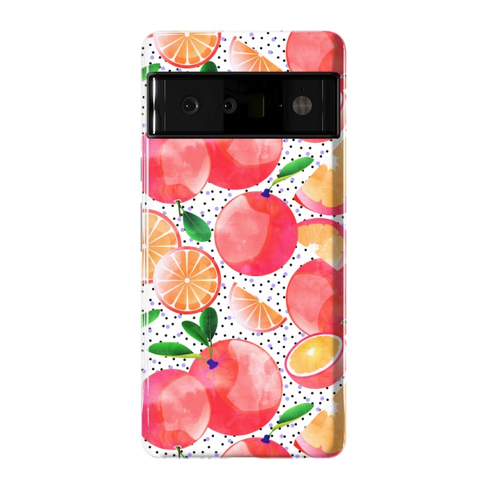 Pixel 6 Pro StrongFit Citrus Tropical | Juicy Fruits Polka Dots | Food Orange Grapefruit Pink Watercolor Botanica by Uma Prabhakar Gokhale