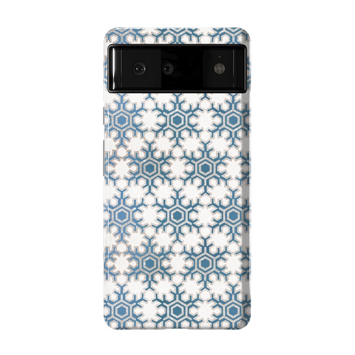 Pixel 6 StrongFit Blue silver snowflakes christmas pattern by Oana 