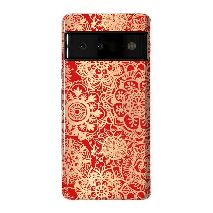 Pixel 6 Pro StrongFit Red and Gold Mandala Pattern by Julie Erin Designs