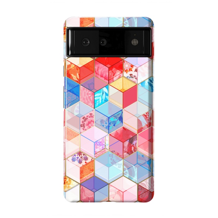 Pixel 6 StrongFit Ruby and Topaz Kaleidoscope Cubes by Micklyn Le Feuvre