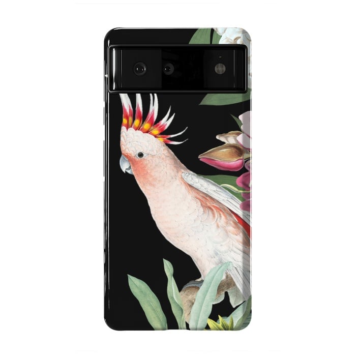 Pixel 6 StrongFit Vintage Pink Cockatoo with Tropical Flowers by  Utart