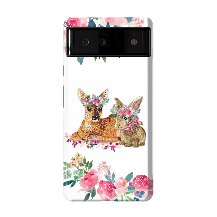 Pixel 6 StrongFit Flower Friends Fawn Bunny Basic by Monika Strigel