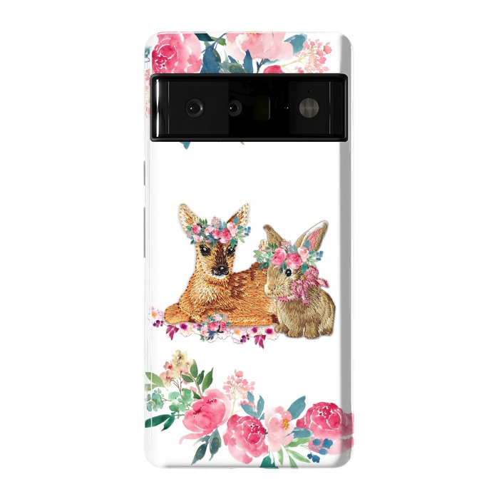 Pixel 6 Pro StrongFit Flower Friends Fawn Bunny Basic by Monika Strigel