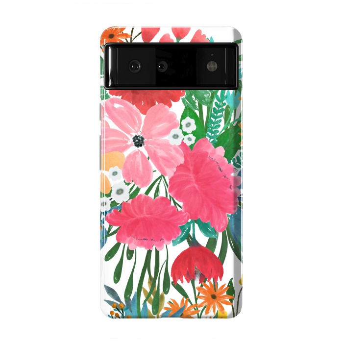 Pixel 6 StrongFit Trendy Pink watercolor Floral Bouquet White Design by InovArts