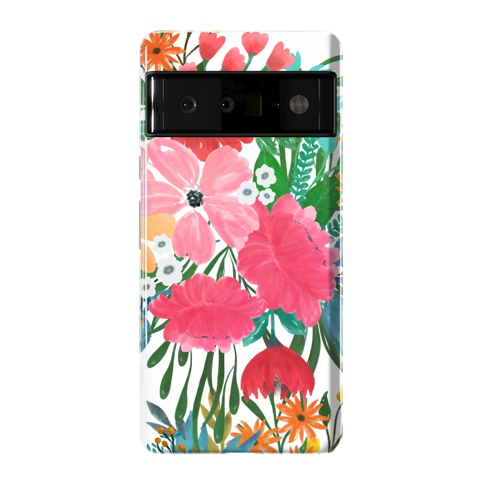 Pixel 6 Pro StrongFit Trendy Pink watercolor Floral Bouquet White Design by InovArts
