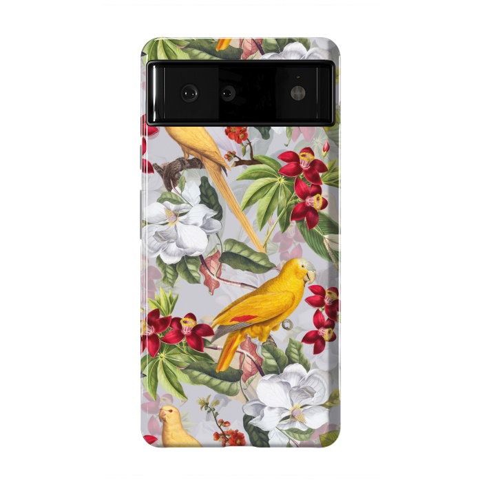 Pixel 6 StrongFit Antique Yellow Parrots in Flower Jungle by  Utart
