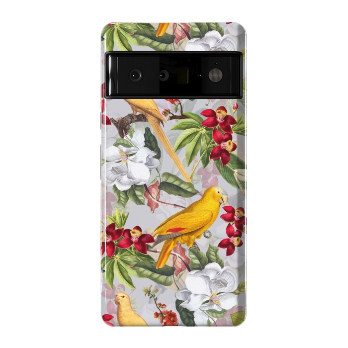 Pixel 6 Pro StrongFit Antique Yellow Parrots in Flower Jungle by  Utart