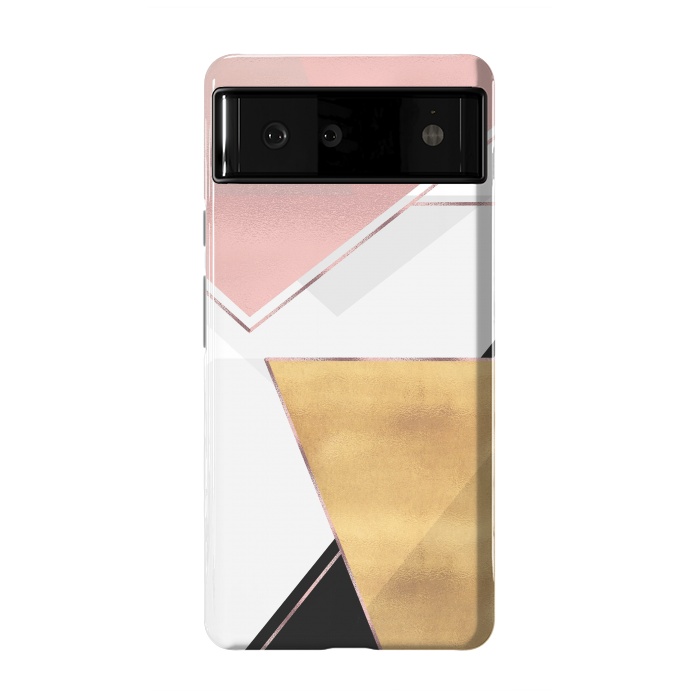 Pixel 6 StrongFit Stylish Gold and Rose Pink Geometric Abstract Design by InovArts
