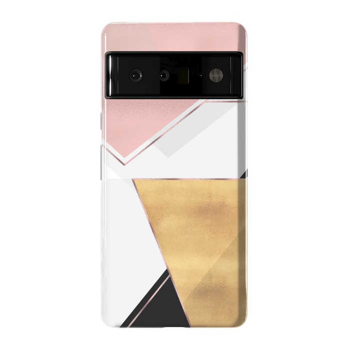Pixel 6 Pro StrongFit Stylish Gold and Rose Pink Geometric Abstract Design by InovArts