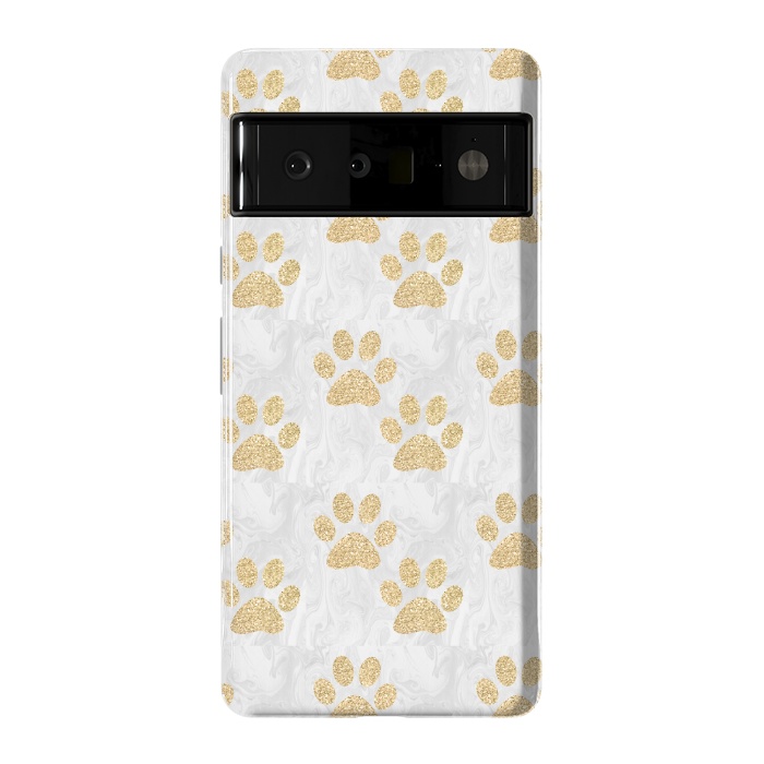Pixel 6 Pro StrongFit Gold Paw Prints on Marble by Julie Erin Designs