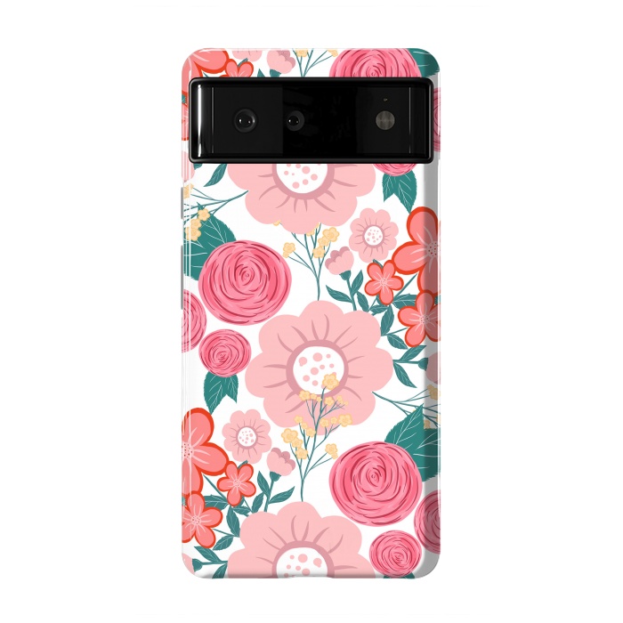 Pixel 6 StrongFit Cute girly pink Hand Drawn Flowers design by InovArts
