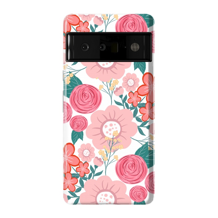 Pixel 6 Pro StrongFit Cute girly pink Hand Drawn Flowers design by InovArts