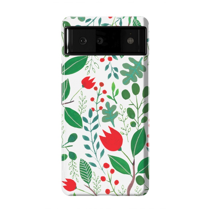 Pixel 6 StrongFit Christmas Floral 2 White by Hanny Agustine