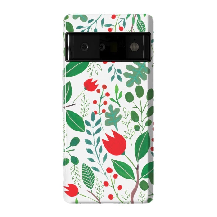 Pixel 6 Pro StrongFit Christmas Floral 2 White by Hanny Agustine