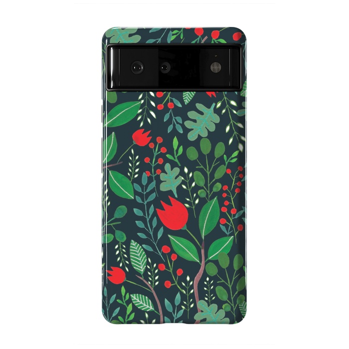 Pixel 6 StrongFit Christmas Floral 2 Black by Hanny Agustine
