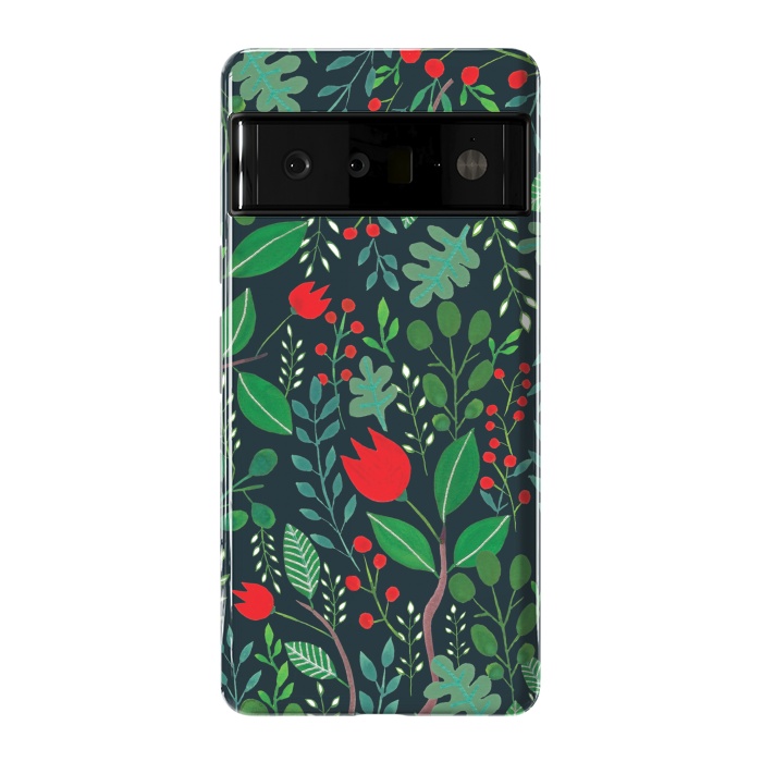 Pixel 6 Pro StrongFit Christmas Floral 2 Black by Hanny Agustine