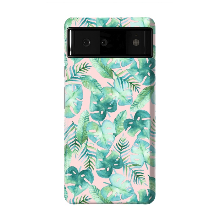 Pixel 6 StrongFit Cyan Tropical Jungle on Pink by Tangerine-Tane