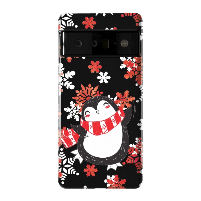 Pixel 6 Pro StrongFit Cute penguin and winter snowflakes Jolly Christmas illustration by Oana 
