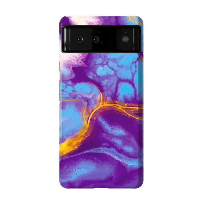 Pixel 6 StrongFit blue purple gold marble by haroulita