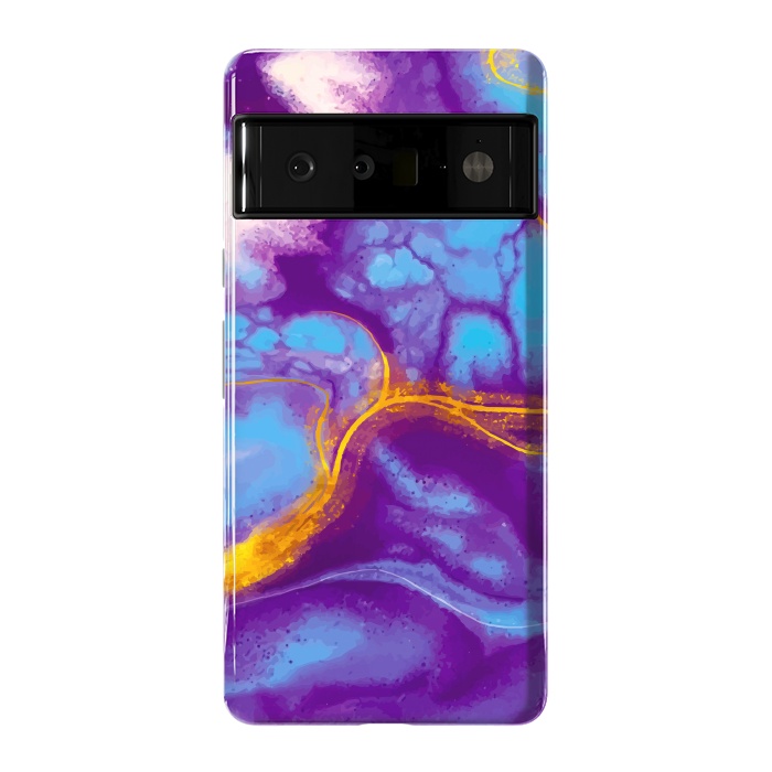 Pixel 6 Pro StrongFit blue purple gold marble by haroulita
