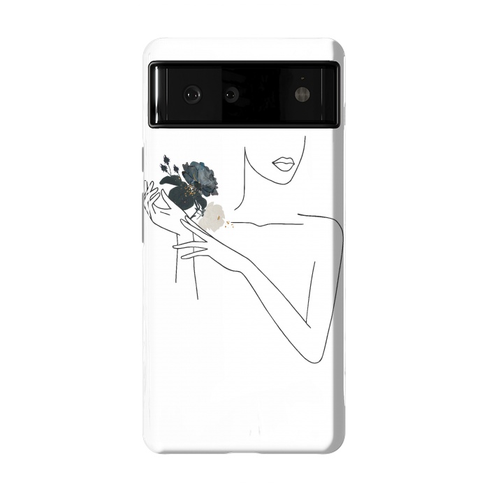 Pixel 6 StrongFit Lineart Girl With Black Flowers by DaDo ART
