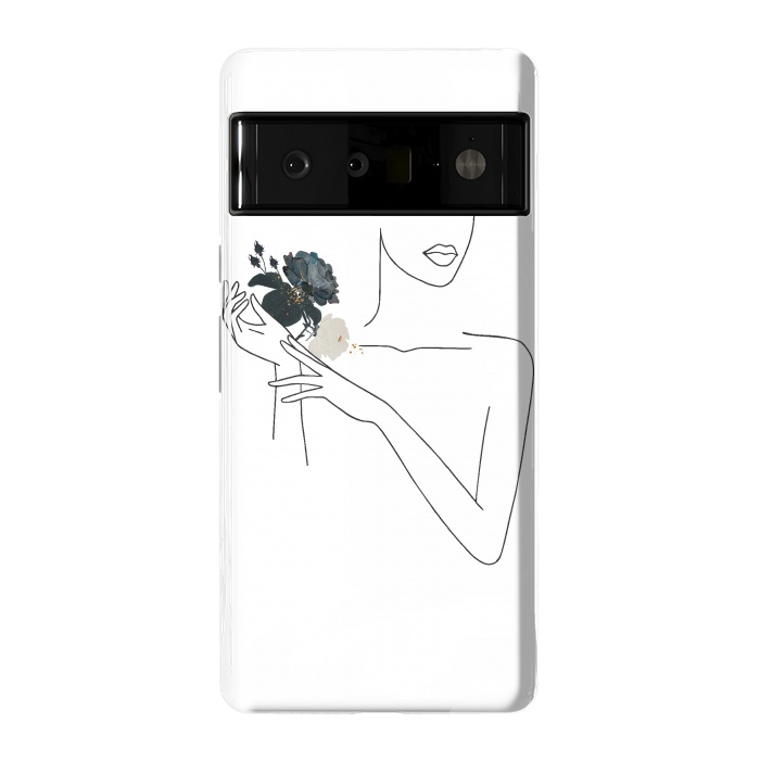 Pixel 6 Pro StrongFit Lineart Girl With Black Flowers by DaDo ART