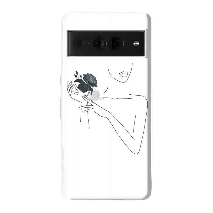 Pixel 7 Pro StrongFit Lineart Girl With Black Flowers by DaDo ART