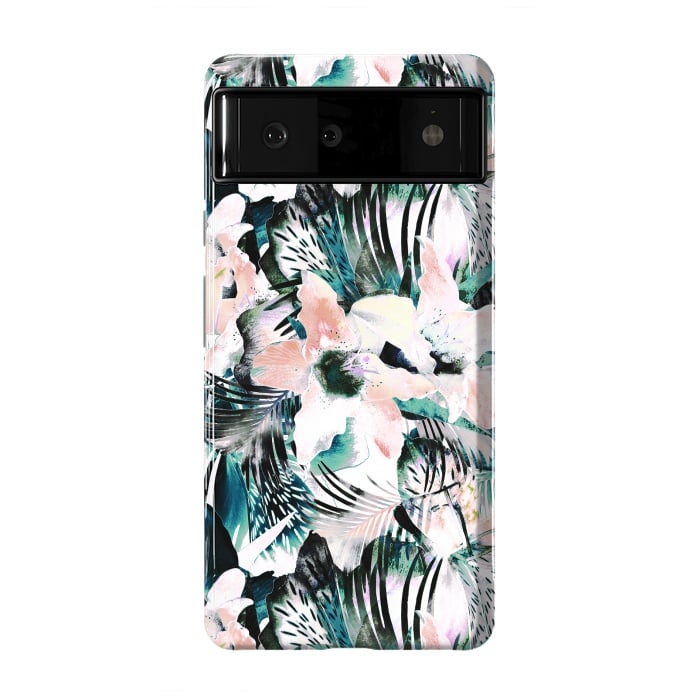 Pixel 6 StrongFit Tropical flowers and palm leaves by Oana 