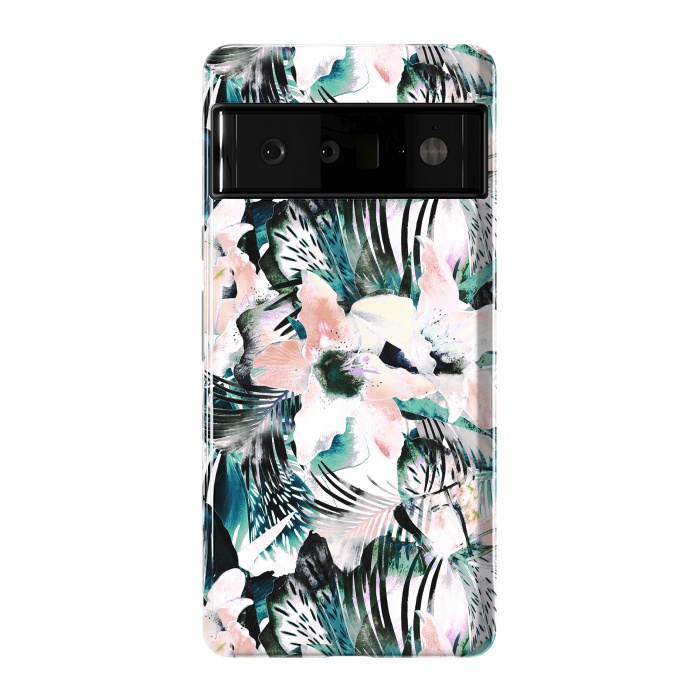 Pixel 6 Pro StrongFit Tropical flowers and palm leaves by Oana 