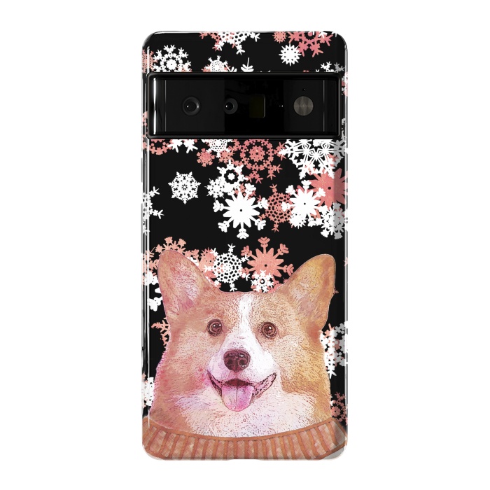 Pixel 6 Pro StrongFit Cute corgi and white rose gold snowflakes by Oana 