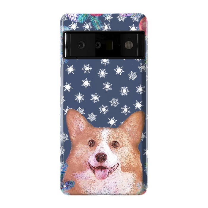 Pixel 6 Pro StrongFit Corgi, snowflakes and winter decorations by Oana 