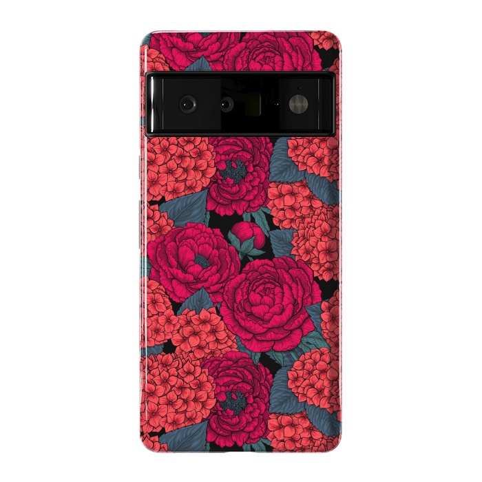Pixel 6 Pro StrongFit Peony and hydrangea in red by Katerina Kirilova