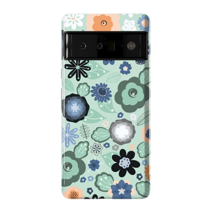 Pixel 6 Pro StrongFit Kitsch 70s Flowers in Light Blue by Paula Ohreen