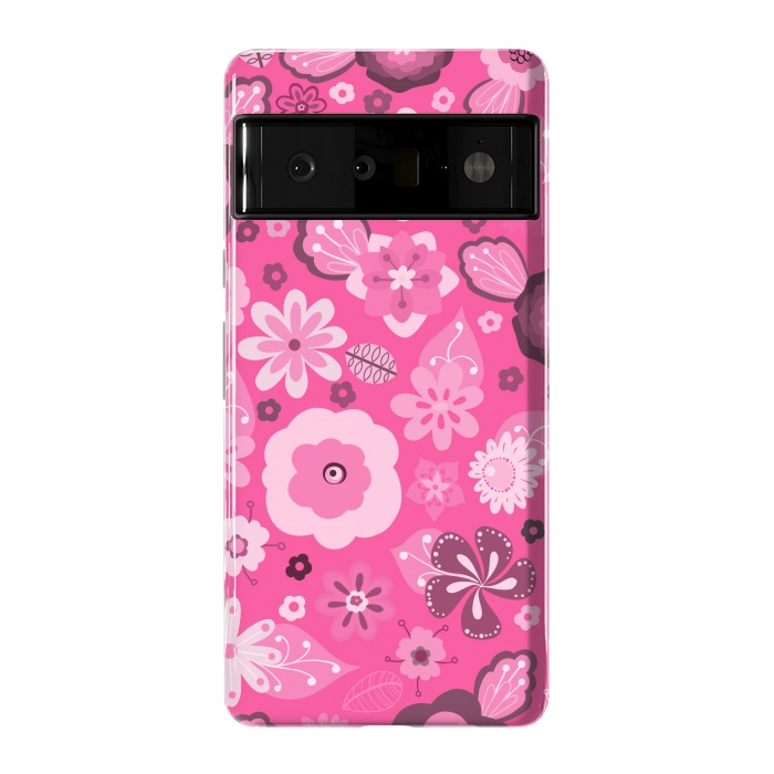 Pixel 6 Pro StrongFit Kitsch 70s Flowers in Bright Pink Hues by Paula Ohreen